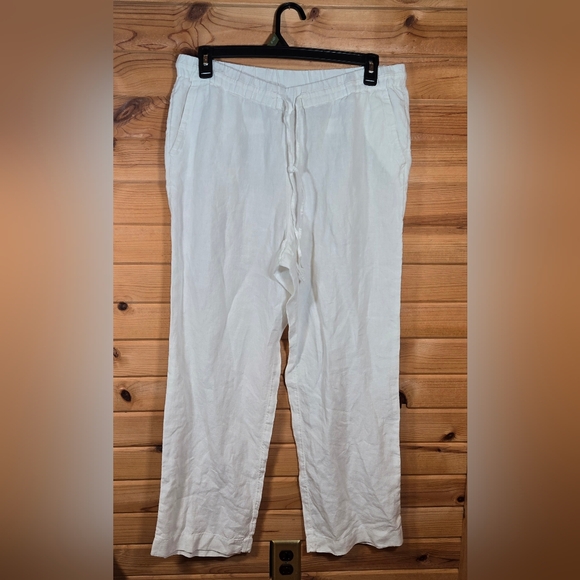 Charter Club Luxury Linen Pants Pull On Womens Large White Coastal Beachy Ankle - Picture 1 of 6